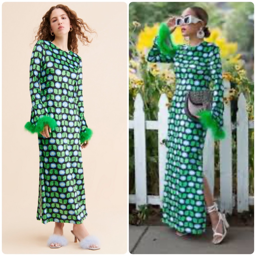 Anna Sui Velvet Daisies Long Sleeve Maxi Dress